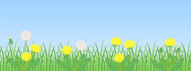 青空とタンポポのおしゃれなイラスト