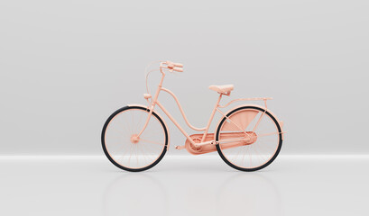 Naklejka na ściany i meble Pink bicycle on white wall background