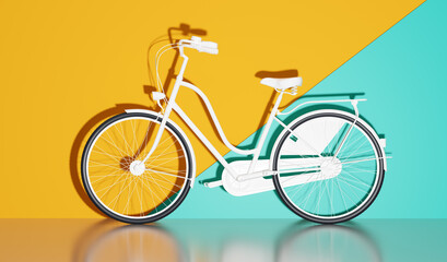 Witte fiets op kleurrijke muurachtergrond.