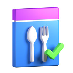 dining board with checklist logo as a sign of food quality illustration 3D rendering