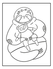 Funny sleeping sloth coloring page. Animal simple illustration.