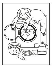 Cartoon animal coloring page with sloth. © aliaross