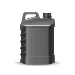 Black plastic canister template icon. Realistic car window washer fluid blank container bottle