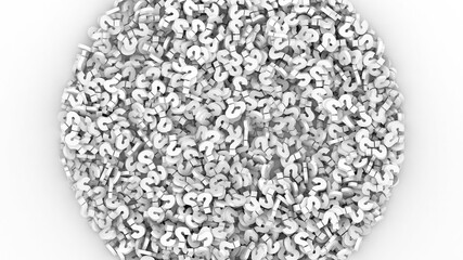 White question marks in a circle illustration. 3D Rendering