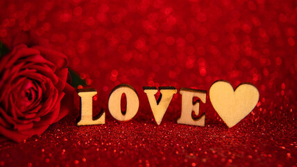 Shiny background with valentine heart. Selective focus.