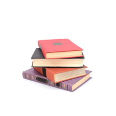 Stack of red black and purple books isolated on a white background