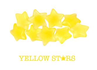 Two yellow plastic stars isolated on white background for conceptual compositions. Design element with clipping path