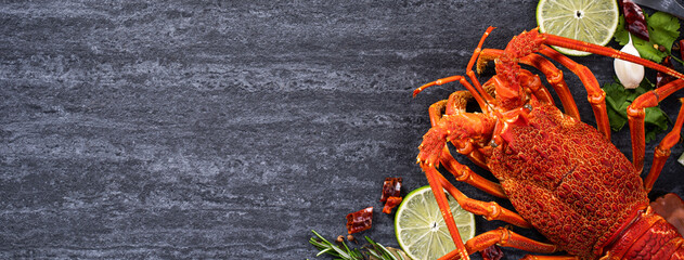Cooked lobster with spices for valentine's day meal.