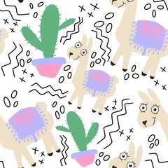 Kids seamless cute lama pattern for fabrics and textiles and packaging and gifts and cards and linens and wrapping paper © Tetiana