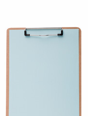 notepad with blue sheet and white background