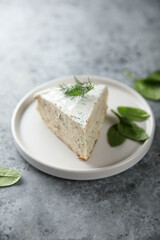 Homemade savory crepes cake with dill and spinach