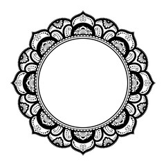 Frame in eastern tradition. Stylized with henna tattoos decorative pattern for decorating covers for book, notebook, casket, magazine, postcard and folder. Flower mandala in mehndi style.