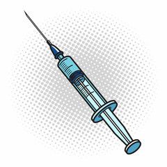 Syringe isolated on a white background. Vaccination concept. Comic pop art vector illustration.