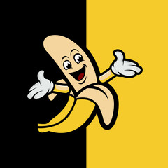 Cute banana wearing balloon icon illustration fruits icon concept