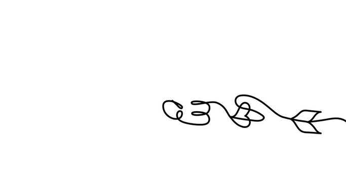 Animated illustration. Continuous one line heart and amor (love in Spanish) in the form of an arrow. Hand-drawn minimalist style. 4K video