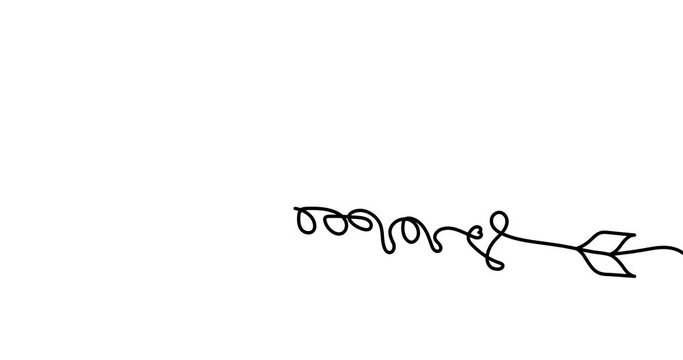 Animated illustration. Continuous one line heart and liebe (love in Deutsch) in the form of an arrow. Hand-drawn minimalist style. 4K video