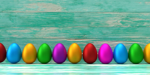Easter egg rabbit ear bunny golden blue red purple green wooden abstract  background wallpaper copy space empty blank happy holiday march and april season celebrate festival event.3d render