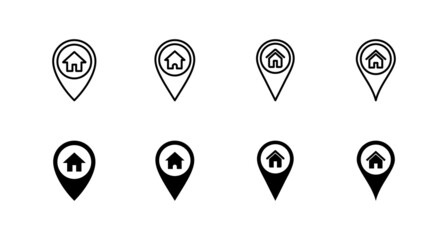 address icons set. home location sign and symbol. pinpoint