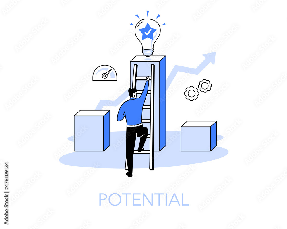 Aufkleber Illustration of a potential symbol with a person climbing on a ladder. Easy to use for your website or presentation.