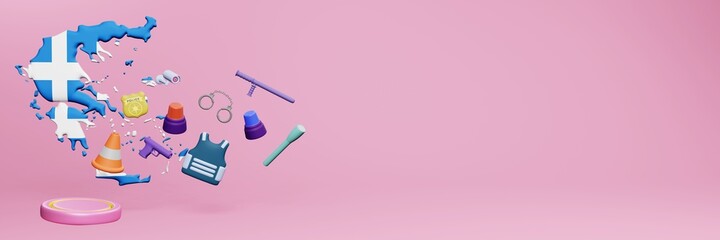 3d rendering of police data in Greece for website cover and social media templates