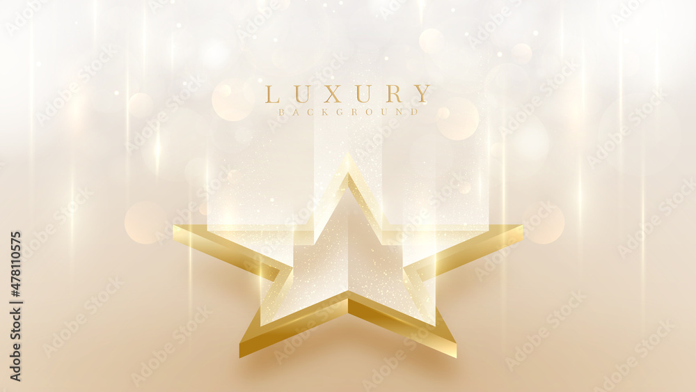 Wall mural luxury 3d style background with golden star elements decorated with glitter light effect and bokeh.