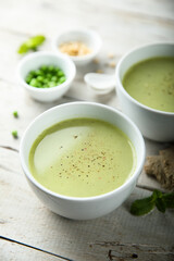 Healthy homemade green pea soup	