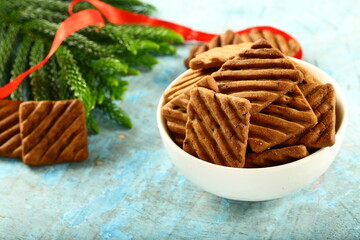 Traditional baking- homemade Christmas cookies with chocolate.