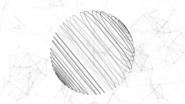 A sphere with a closed flow of points and lines. Network connection structure. Big data visualization. 3d rendering.	
