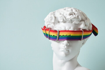 The concept of the Prade lgbt pride. David sculptural head rainbow heart