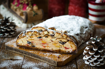 Stollen with marzipan, dried fruits and nuts