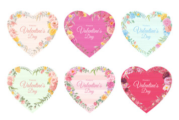 Collection set label heart shape Beautiful Rose Flower and botanical leaf digital painted illustration for love wedding valentines day or arrangement invitation design greeting card
