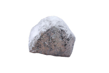 natural stone in snow isolated on white background