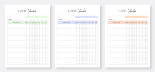 Habit tracker template. Habits Tracker printable A4 template set. Printable habit tracker template set.