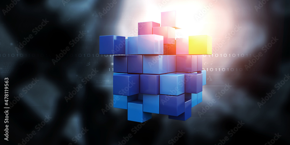 Aufkleber Floating shiny cube network . Mixed media