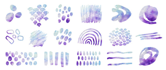 Abstract blue watercolor paintbrush shapes set