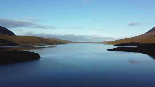 Aerial view of Lake Assynt in Scotland