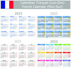 2023 French Mix Calendar Mon-Sun on white background