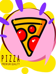 Pizza hand written lettering logo, label, badge set with frame. Emblem for menu design, fast food restaurant, delivery service, pizzeria, cafe, bar. Isolated on grunge background. Vector illustration.