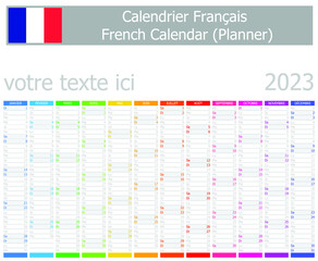 2023 French Planner Calendar with Vertical Months on white background