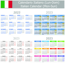 2023 Italian Mix Calendar Mon-Sun on white background