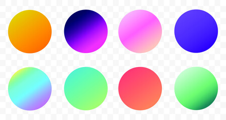 Set of round Vector Gradient. Multicolor Sphere. Modern abstract background texture. Template for design. Isolated objects
