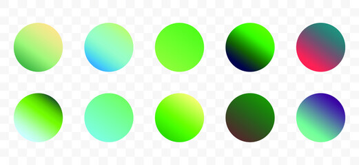 Set of round Vector Gradient. Multicolor Sphere. Modern abstract background texture. Template for design. Isolated objects
