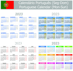 2023 Portuguese Mix Calendar Mon-Sun on white background