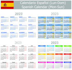 2023 Spanish Mix Calendar Mon-Sun on white background