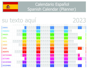 2023 Spanish Planner Calendar with Horizontal Months on white background