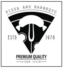 Set of pizza and pizzeria hand written lettering logo, label, badge. Emblem for fast food restaurant, cafe. Isolated on black background. Vector illustration