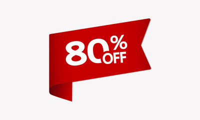 80% Discount offer price label, Red price tag for online stores