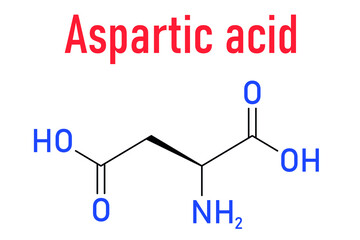 Aspartic acid or L-aspartic acid, Asp, D, amino acid molecule. Skeletal formula.