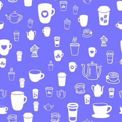Obraz premium Coffee seamless vector pattern for Cup mug, restaurant or cafe menu design. 