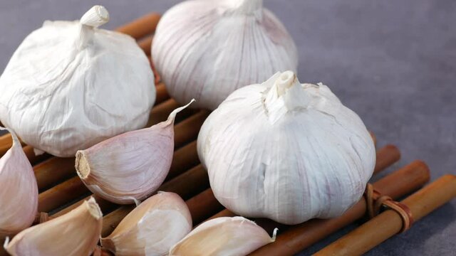 close up pf garlic on black background,